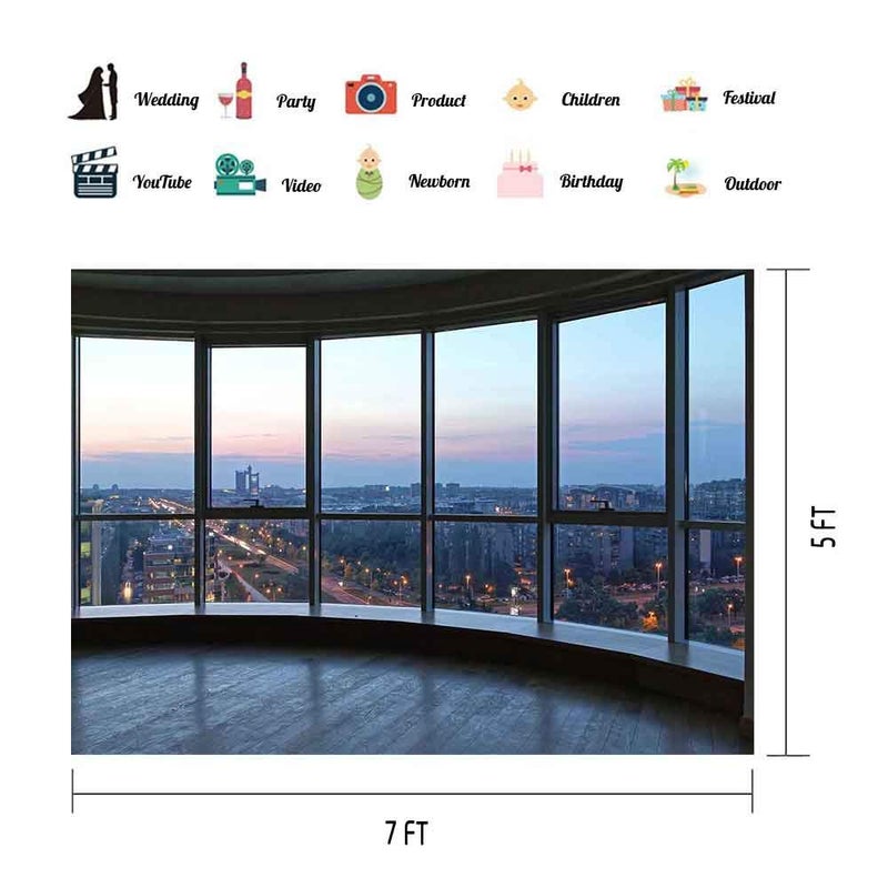 EOA 7(W) x5(H) FT Window City View Business Backdrop Office Wooden Floor Background Portrait Meeting Urban Backdrop Banner Studio Props - Image 2